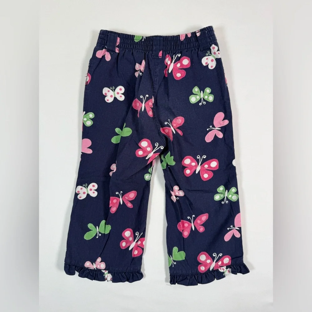 GYMBOREE Girls Butterfly Print Cotton Pants 18 To 24‎ Months Navy Pink
